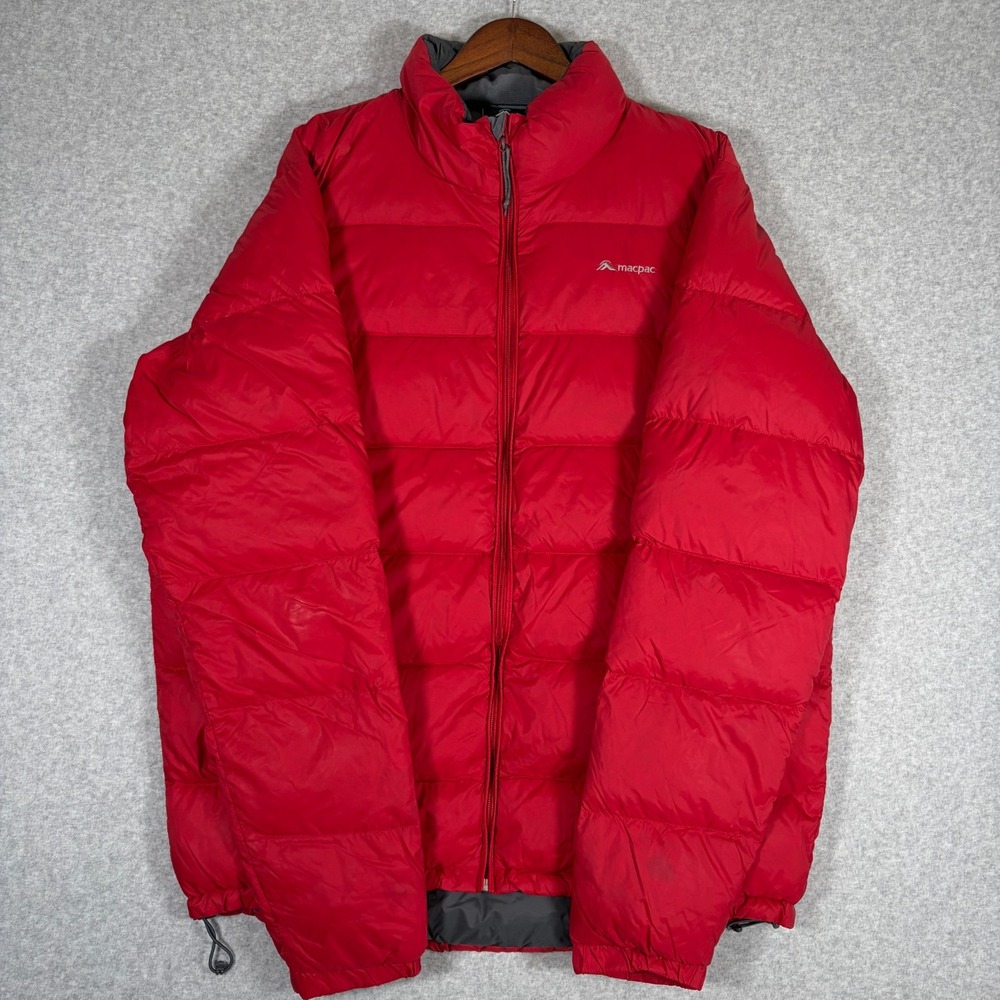Macpac Down Puffer Jacket Mens 2XL Red Nylon Duck Down Insulated Outdoor Coat